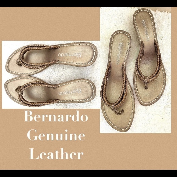NEW Bernardo Sandals 12 Medium Leather Double Braid BRONZE & PEWTER Chic Luxury - Picture 10 of 15